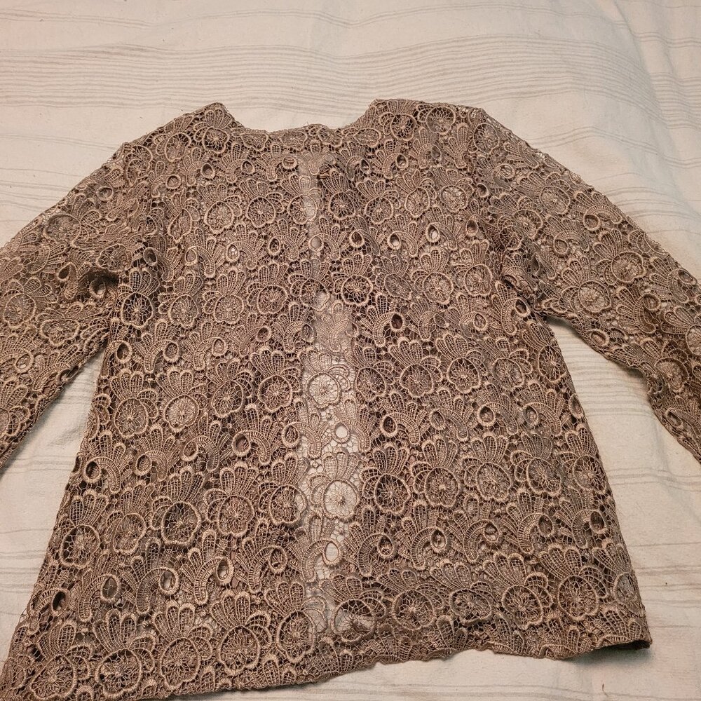 Chico's crochet jacket size 2 taupe